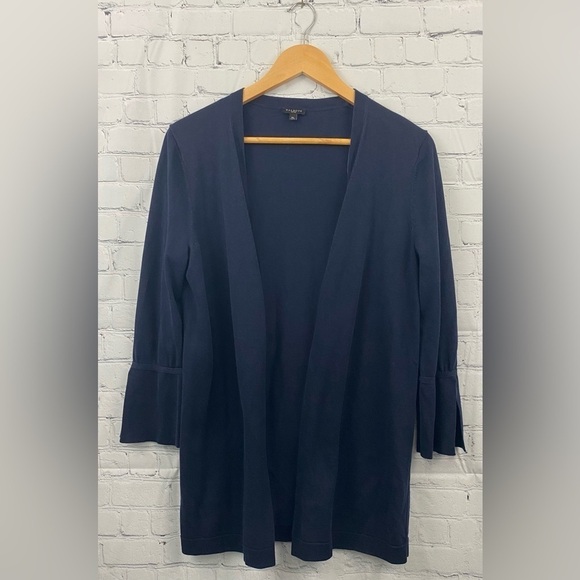 Talbots Womens Size M Petites Navy Blue Open Front Cardigan Split Ruffle Sleeve - Picture 1 of 9